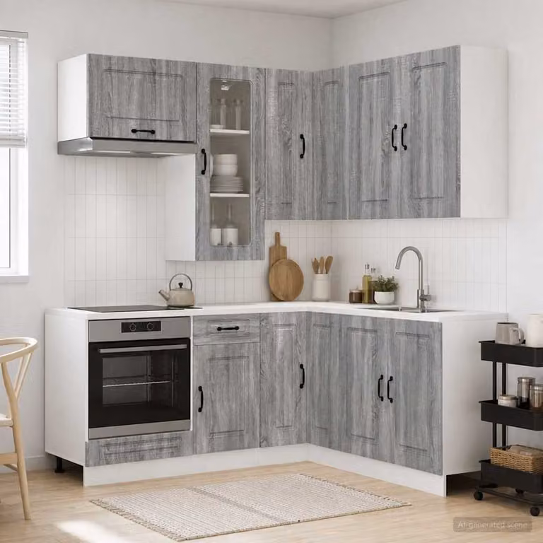 vidaXL Unità Cucina KALMAR 8 Pezzi Moderna in Legno Ingegnerizzato Sonoma Grigio con Ante in Vetro