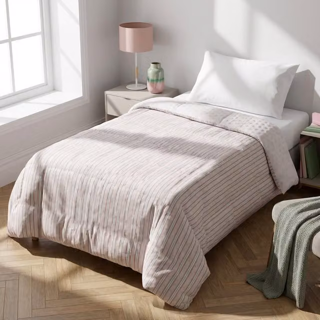 Trapuntino singolo reversibile in microfibra a righe grigio L: 170 cm, P: 250 cm