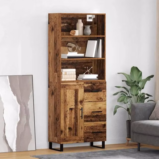 Set di 2 credenze moderne vidaXL in legno e metallo colore marrone L: 69,5 cm, P: 34 cm, H: 180 cm