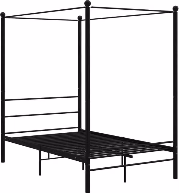Letto matrimoniale a baldacchino in metallo nero con design minimalista L/P/H: 201 x 140 x 208 cm