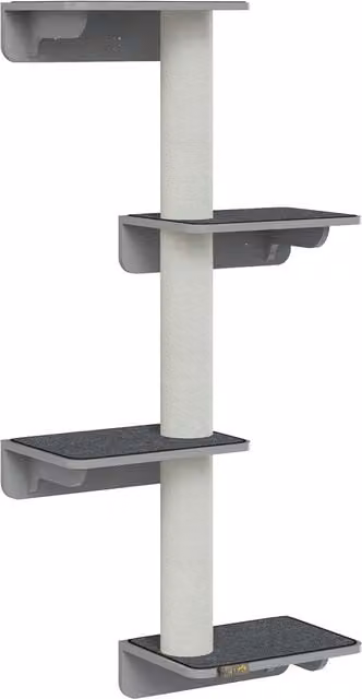 Tiragraffi da parete PawHut per gatti con 4 piattaforme e pali in sisal, Altezza: 137 cm, Grigio e Beige