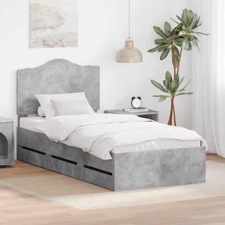 Struttura del letto con cassetto vidaXL in legno ingegnerizzato, colore Grigio, L 75 x P 190 cm