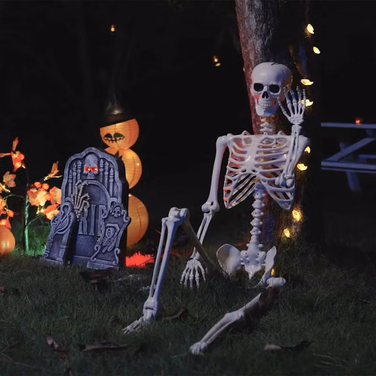Set di 2 scheletri di Halloween vidaXL bianchi in plastica, altezza: 85 cm