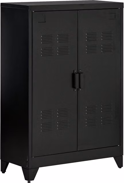 Armadio Metallico Industriale XYLO con Ante in Vetro e Ripiani Regolabili, Nero, L/P/H: 110 x 33 x 33 cm