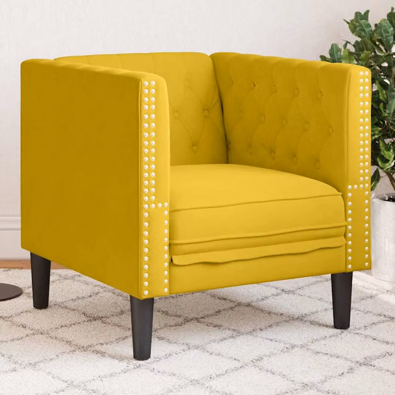 Poltrona Chesterfield vidaXL in Velluto Giallo con Braccioli