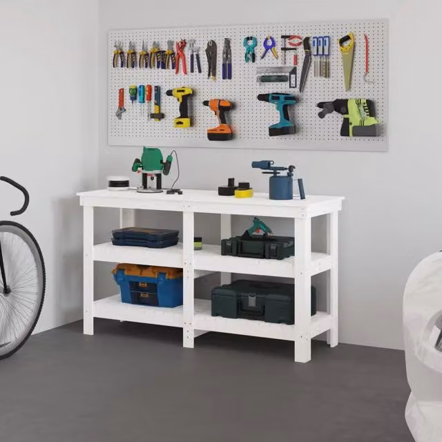 Banco da Lavoro in Legno Massello di Pino Bianco MERCATOXL L/P/H: 142,5 x 50 x 80 cm