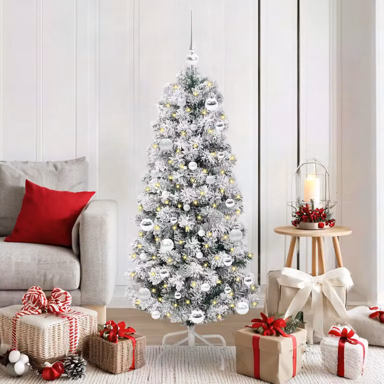 Albero di Natale Artificiale vidaXL con LED Bianco Caldo, Verde e Bianco, Altezza: 150 cm