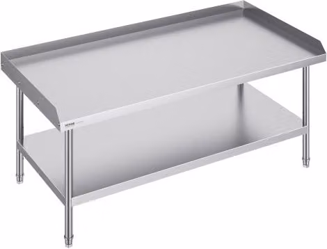 Tavolo da lavoro professionale VEVOR in acciaio inossidabile argento con alzatina su 3 lati e altezza regolabile L/P/H: 152,4 x 76,2 x 66 cm