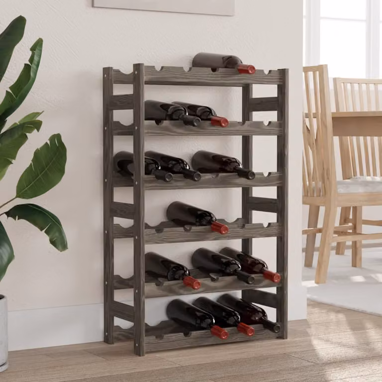 vidaXL Portabottiglie da parete in legno di pino massello grigio stile rustico per 30 bottiglie