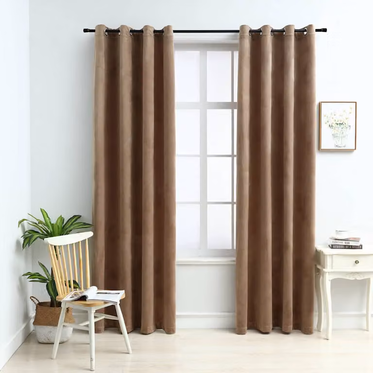 Set di 2 tende oscuranti vidaXL in velluto beige con anelli, L 140 cm x H 245 cm