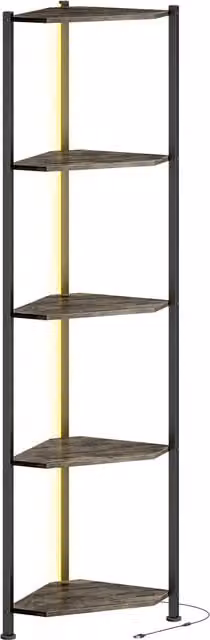 Libreria Angolare HOMCOM con 5 Ripiani e Illuminazione LED, Stile Rustico Marrone