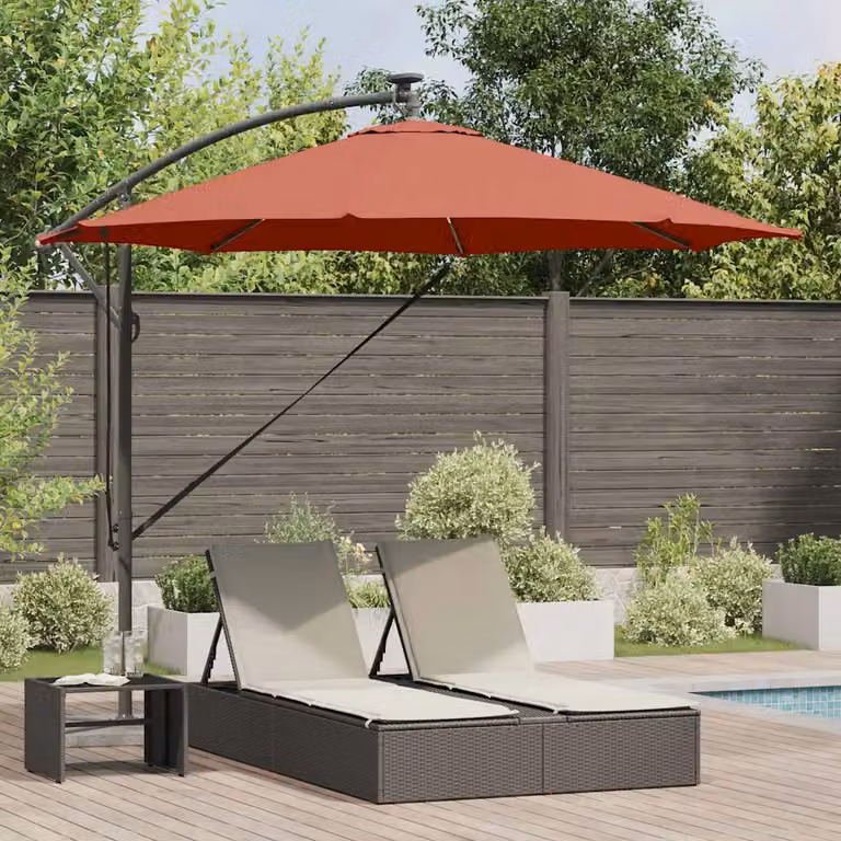 Ombrellone a braccio laterale vidaXL in poliestere e alluminio, colore terracotta, L: 294 cm, P: 294 cm, H: 248 cm