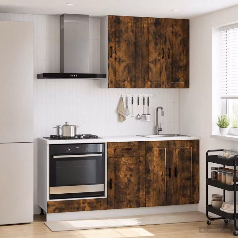Unità cucina moderna vidaXL PORTO in 5 pezzi, Rovere Fumo, Legno ingegnerizzato