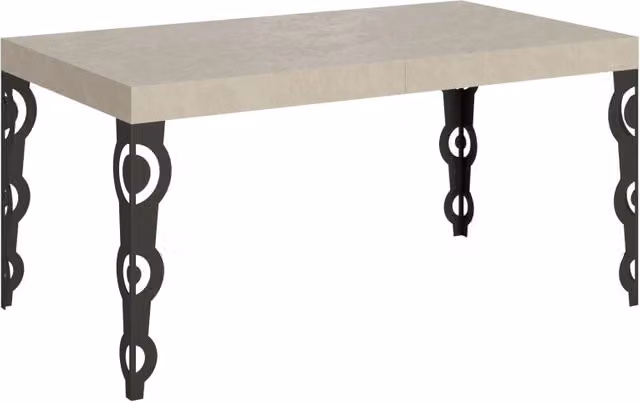 Tavolo allungabile Karayan moderno con piano in laminato cashmere e gambe in metallo antracite L/P: 90 x 160/420 cm