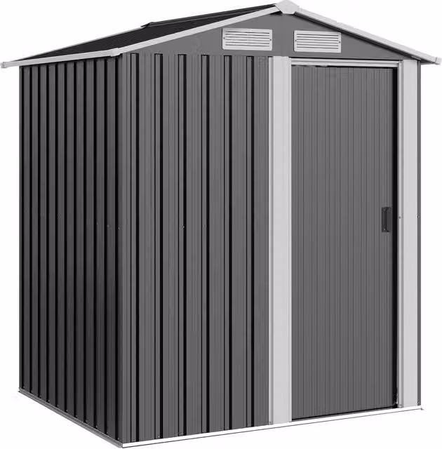Casetta da giardino Outsunny in acciaio con tetto inclinato e 4 prese d'aria, capanno porta attrezzi moderno, L 152 cm x P 132 cm x H 188 cm, Grigio