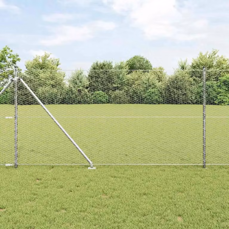 Recinzione esagonale vidaXL in acciaio zincato argento con pali, L: 50 m, H: 1,2 m