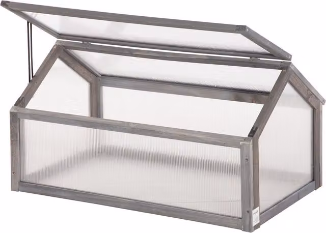 Mini-Serra Outsunny in Legno e Policarbonato con Apertura di Ventilazione, Grigio, L: 90 cm, P: 52 cm, H: 49,5 cm