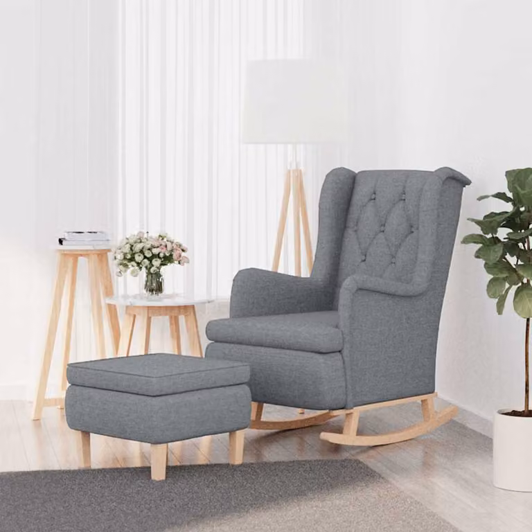 vidaXL Poltrona Relax con Sgabello e Braccioli in Tessuto Grigio e Struttura in Legno Massiccio