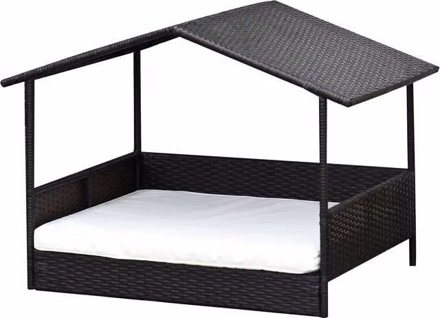 Cuccia per cani PawHut in rattan marrone con cuscino e telaio in acciaio, ideale per esterno e giardino, L: 98 cm, P: 69 cm, H: 70 cm