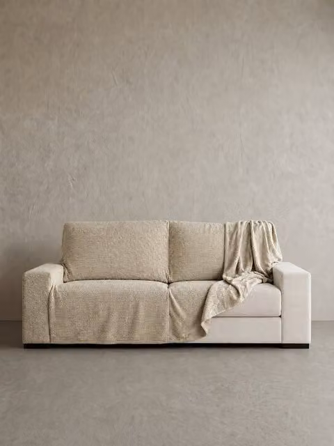 Fodera per divano a 3 posti Coven Kenay Home, modello a righe in microfibra jacquard, beige e bianco, Larghezza: 230 cm