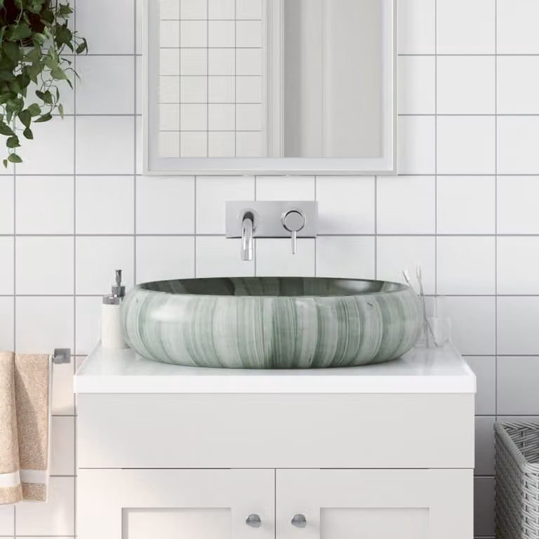 Lavabo da appoggio ovale in ceramica verde vidaXL L: 59 cm, P: 40 cm, H: 15 cm