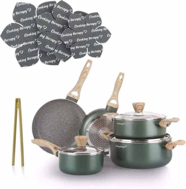 Set di pentole e padelle Kasanova Cooking Therapy da 12 pezzi, antiaderente in alluminio e ceramica, colore verde