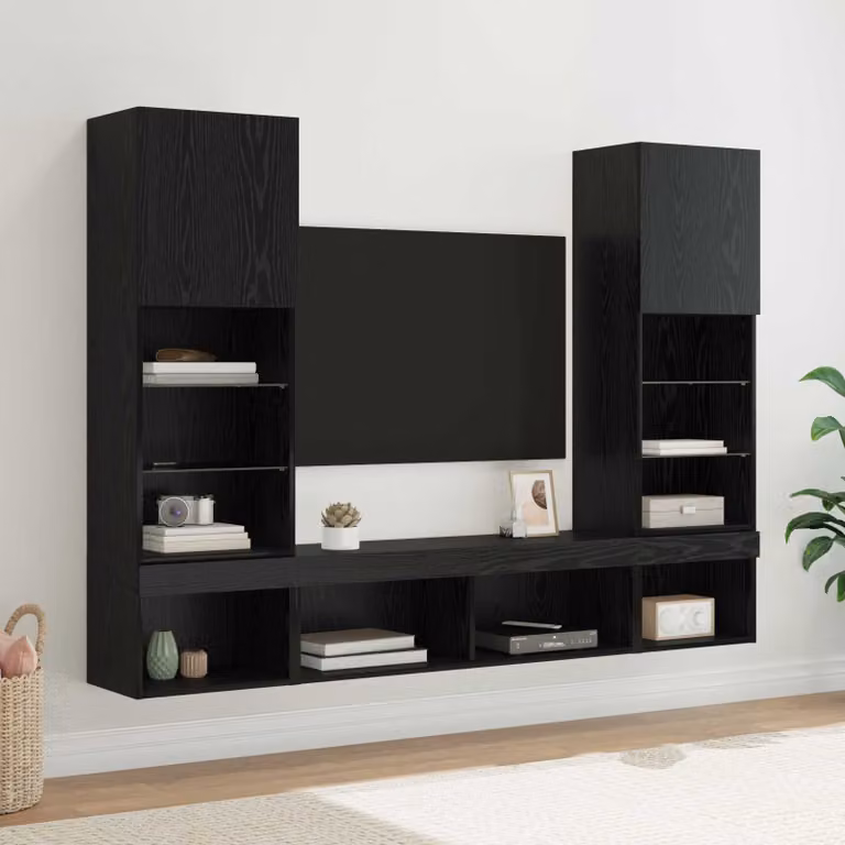 Unità a muro per TV moderna vidaXL con illuminazione LED integrata in rovere e nero