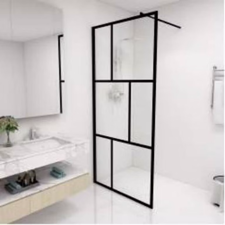 Parete per Doccia Walk-in vidaXL in Vetro Temperato Trasparente con Profilo Nero L: 90 cm, H: 195 cm