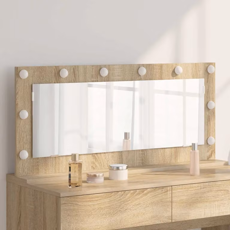Specchio da Vanità vidaXL con Luce LED, Design Moderno Rettangolare, Colore Marrone, L 100 x P 45 x H 18 cm