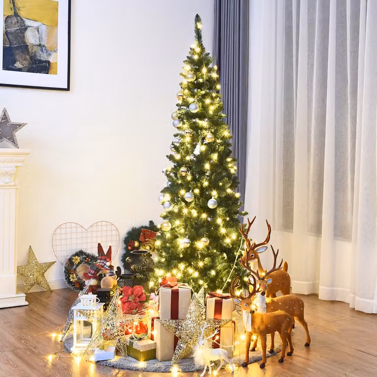 Albero di Natale artificiale innevato Costway con luci LED e base in metallo, Altezza: 200 cm