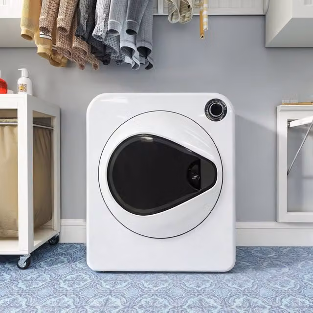 Asciugabiancheria Minimal bianco con 4 programmi, tecnologia PTC, in acciaio e plastica, montabile a parete o impilabile, capacità 3/4kg