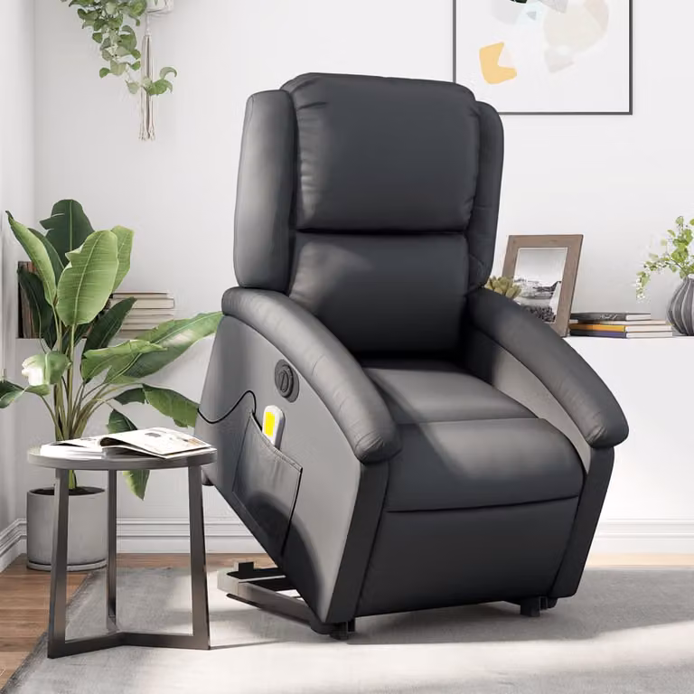 vidaXL Poltrona a Rialzo Elettrica con Massaggio e Reclinabile in Pelle Sintetica Nera per Senior