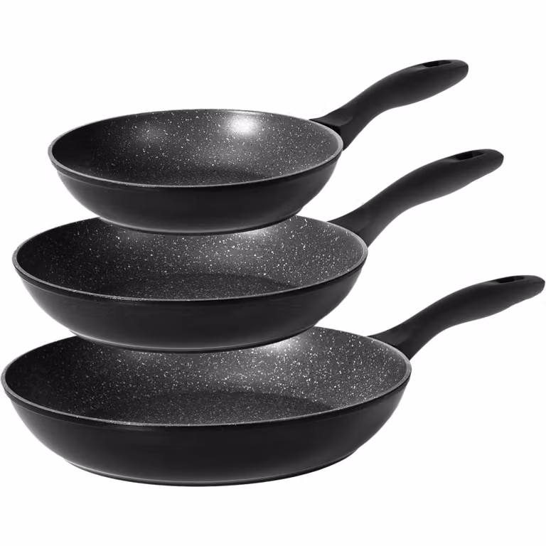 Set di 3 padelle antiaderenti in alluminio Gusto Casa Linea Black Sky, colore nero, lavabili in lavastoviglie