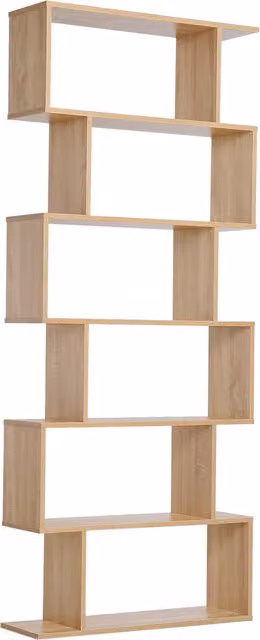 Libreria Etagere HOMCOM con Design Zig Zag Contemporaneo, 6 Livelli, Colore Quercia Chiaro, L 80 cm x P 23 cm x H 192 cm