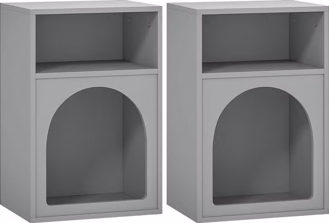 Set di 2 comodini HOMCOM con design ad arco e scomparti aperti, Grigio, L 40 cm x P 30 cm x H 60 cm