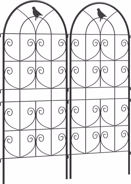 Set di 2 supporti per piante rampicanti Outsunny con decorazione a uccelli in metallo nero, ideale per giardino e orto, L: 50 cm, H: 120 cm
