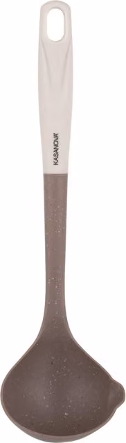 Mestolo rotondo in nylon marrone KASANOVA, resistente al calore e lavabile in lavastoviglie, Lunghezza: 34 cm