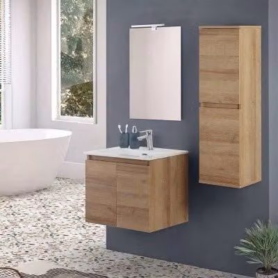 Mobile bagno sospeso Kleo in rovere africa con 2 ante soft-close, Larghezza: 60 cm