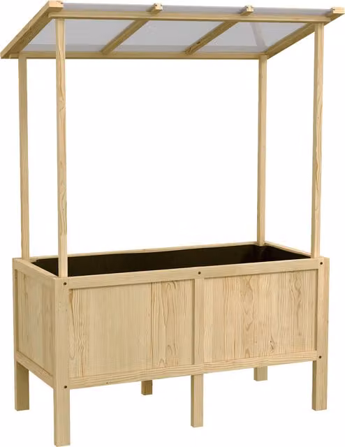 Letto rialzato con tetto Outsunny in legno di abete e policarbonato, beige e marrone, L: 110 cm, P: 60 cm, H: 152 cm
