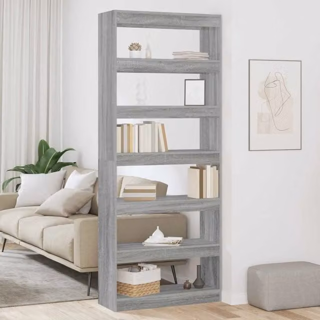 Libreria moderna vidaXL a 6 livelli in MDF grigio, L 80 cm x P 30 cm x H 198 cm