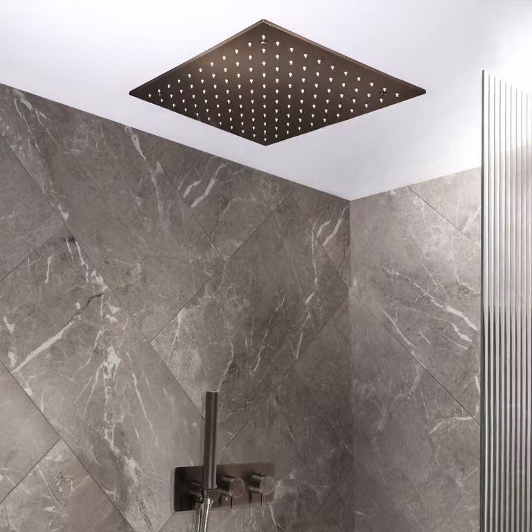 Sistema Doccia con Miscelatore Termostatico, Soffione Rain da Incasso e Doccetta con Deviatore HudsonReed in Ottone Nero Opaco