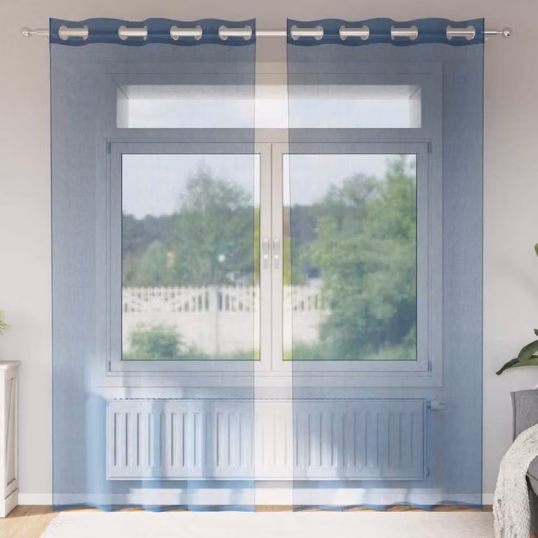 Set di 2 tende in voile semi-trasparenti vidaXL con occhielli, colore blu, L: 140 cm, H: 245 cm