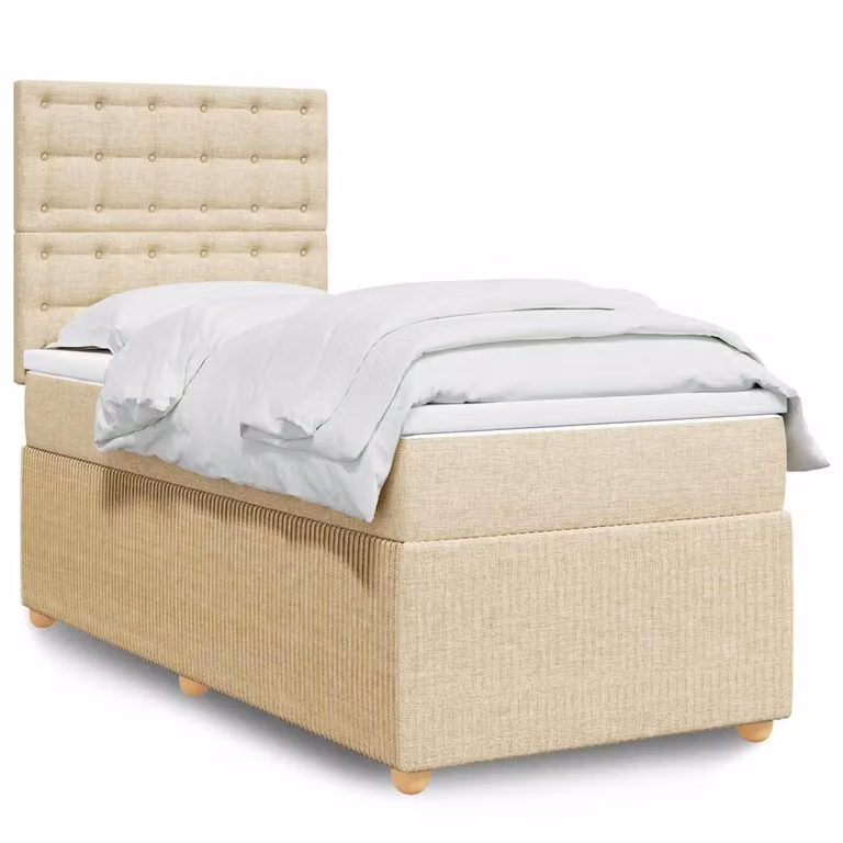 vidaXL Giroletto a Molle Ibrido con Materasso in Tessuto Beige, L/P/H: 90 x 200 cm