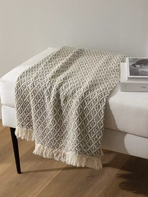 Plaid Ali in cotone a quadri verde, bianco e grigio Kenay Home