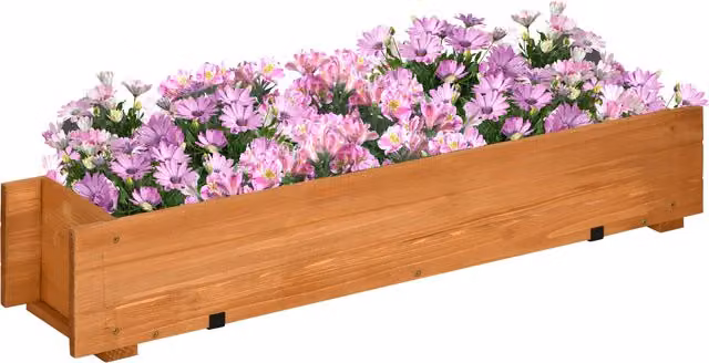 Fioriera rettangolare da appendere Outsunny in legno marrone con 2 ganci, L: 91 cm, P: 18 cm, H: 16,5 cm