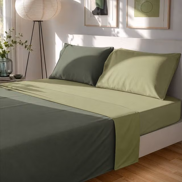 Completo letto matrimoniale manopesca verde bicolore in microfibra traspirante e anallergica