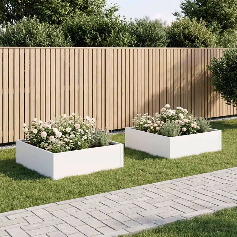 Set di 2 vasi da giardino vidaXL in metallo bianchi, L: 100 cm, P: 100 cm, H: 30 cm