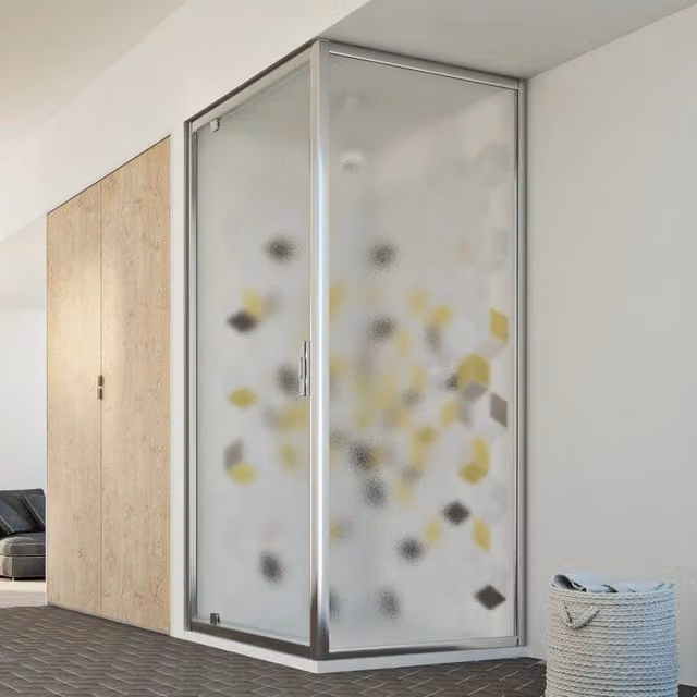 Box Doccia Rettangolare IDRALITE Cristal Duo 1 con Anta a Cerniera, Vetro Stampato Multicolore e Profilo Argento, L: 80 cm, P: 90 cm, H: 198 cm