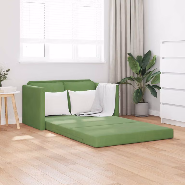 Divano letto moderno vidaXL in velluto verde chiaro con funzione letto L/P/H: 204 x 122 x 60 cm