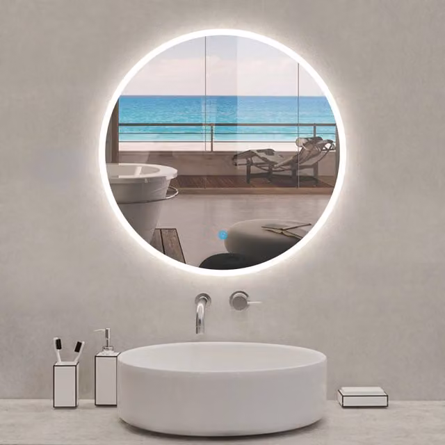 Specchio da bagno rotondo Aica con LED, antiappannamento e interruttore a sfioramento, colore bianco, L: 80 cm, H: 80 cm